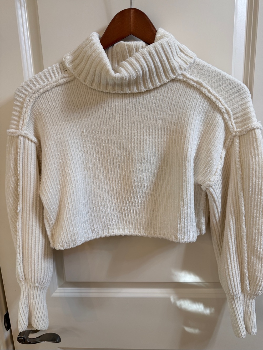 Altar'd State Ivory Chenille Cropped Turtleneck Sweater